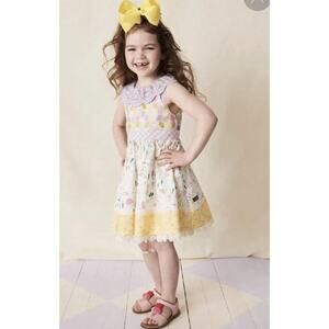 Matilda Jane Enchanted Garden Twirl Forever Dress 6 Easter Bunny Egg Eyelet